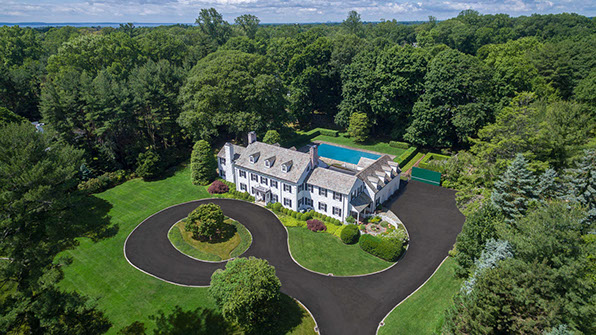 Drone view of a Westchester estate and grounds
